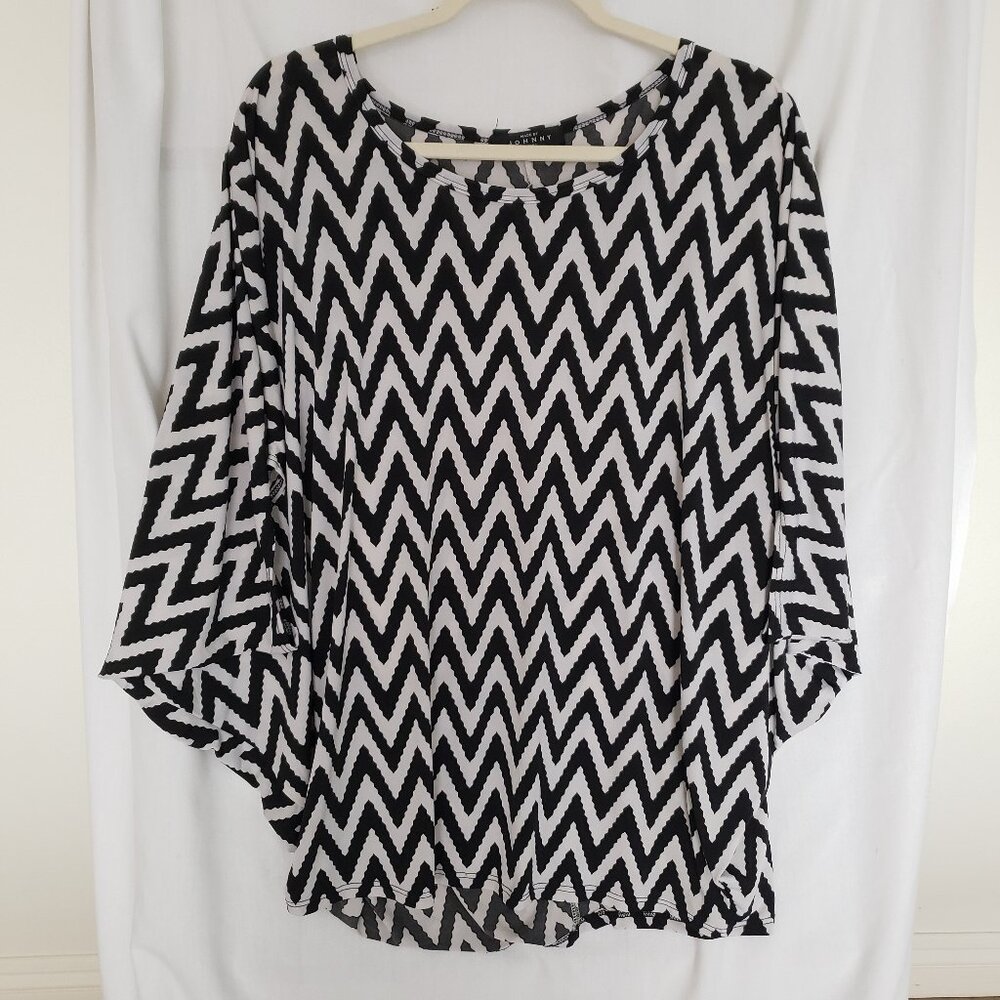 Johnny Black and White Zig Zag Pattern Wing Sleeve Formal Top Blouse Size XXXL